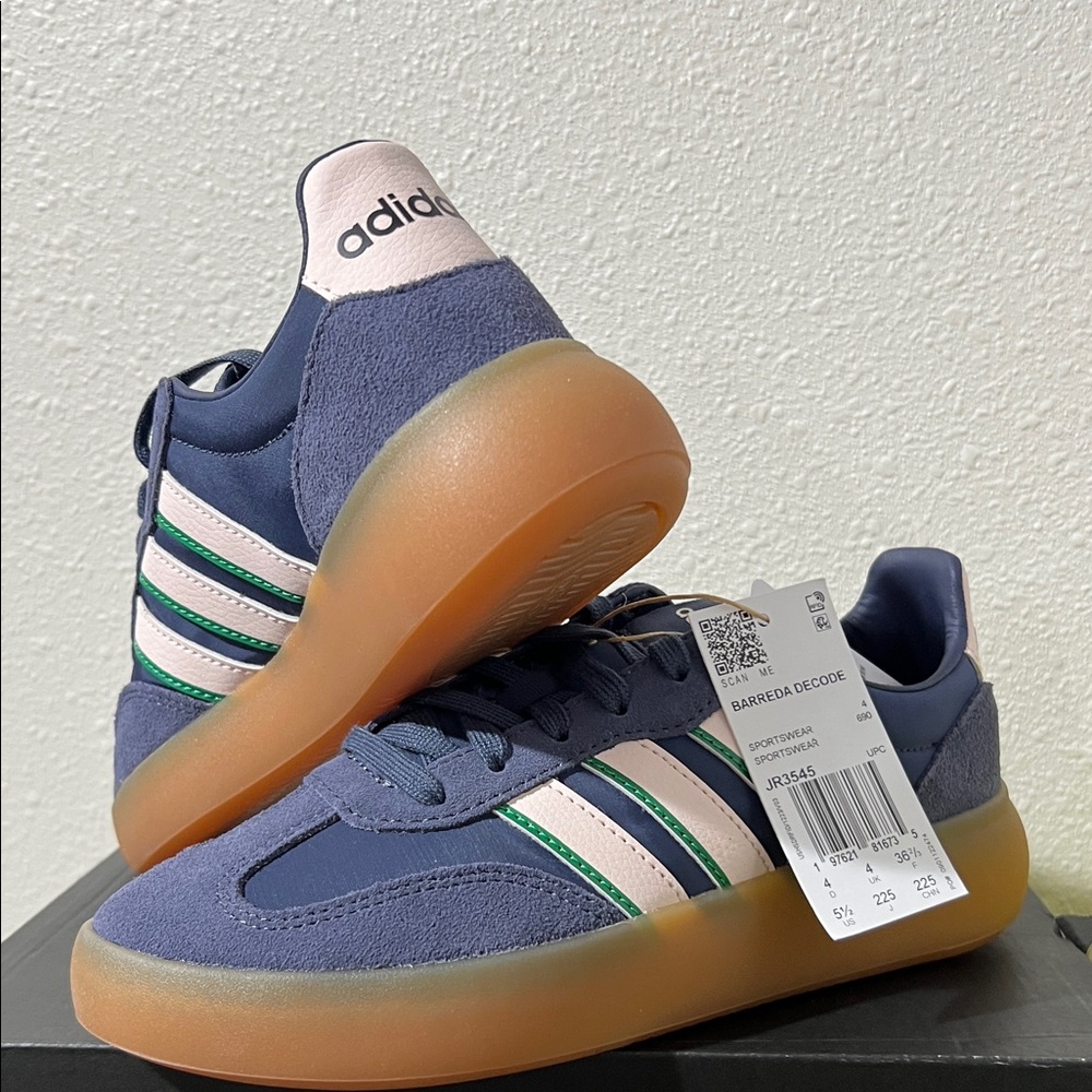 Adidas Navy and Green Gum Sole Sneakers